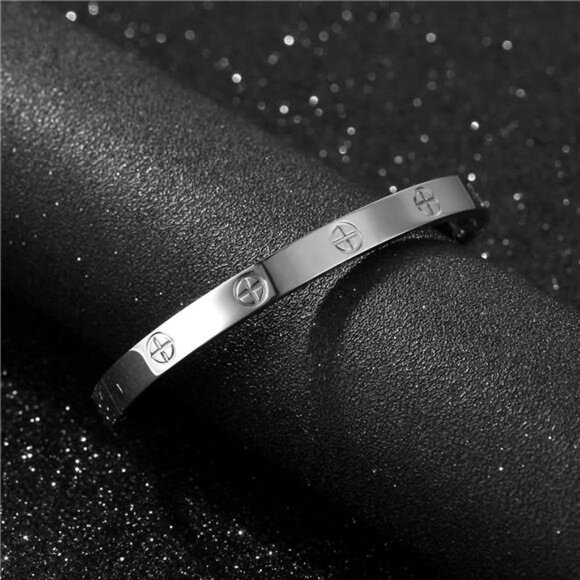 Women's Stainless Steel Crystal Bracelet with Cubic Zirconia Hinge Oval Bangle J - Picture 6 of 7